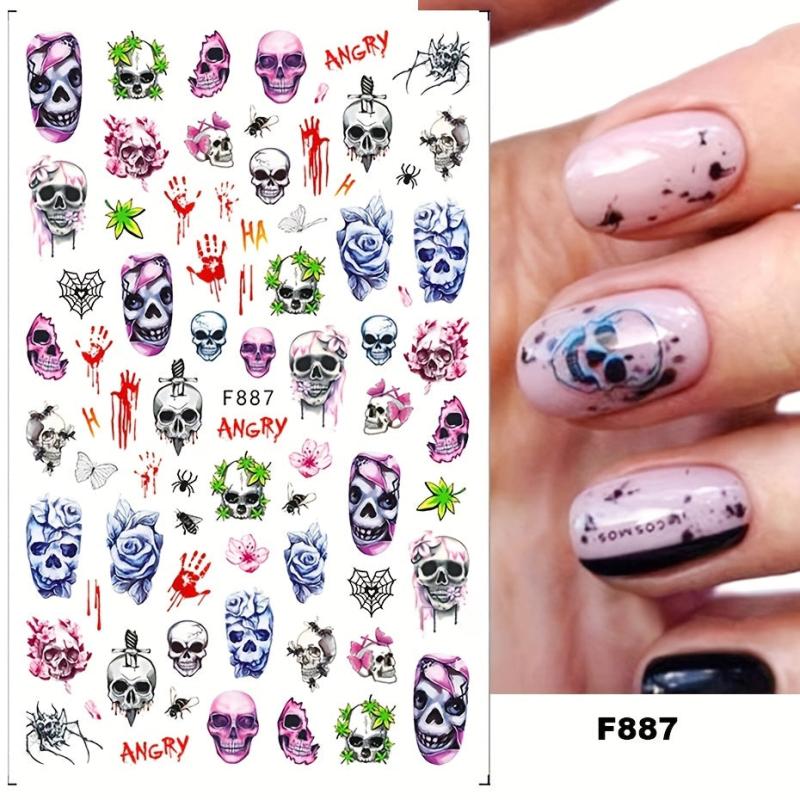 5pcs Halloween Nail Art Stickers Pumpkin Skull Ghost Decals DIY Nail Salons