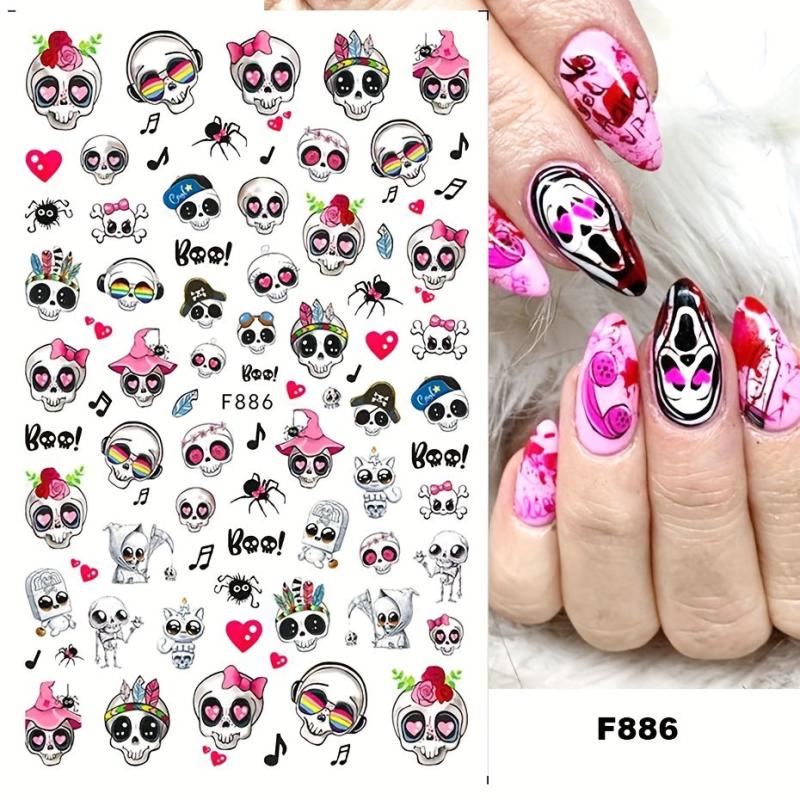 5pcs Halloween Nail Art Stickers Pumpkin Skull Ghost Decals DIY Nail Salons
