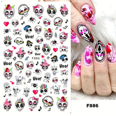 5pcs Halloween Nail Art Stickers Pumpkin Skull Ghost Decals DIY Nail Salons