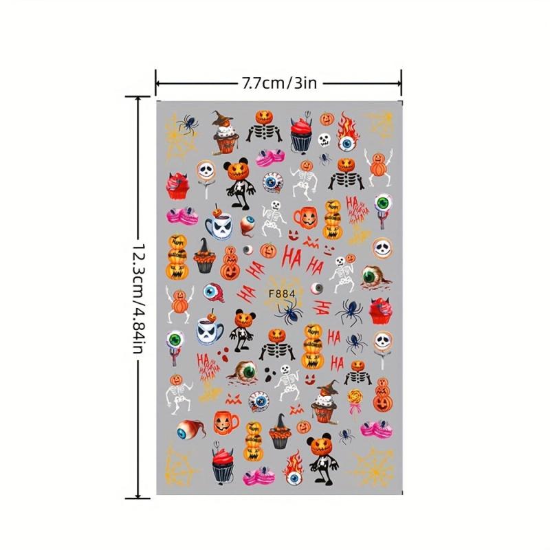 5pcs Halloween Nail Art Stickers Pumpkin Skull Ghost Decals DIY Nail Salons