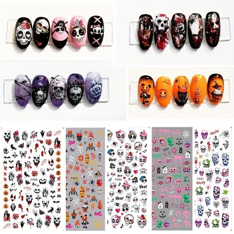 5pcs Halloween Nail Art Stickers Pumpkin Skull Ghost Decals DIY Nail Salons