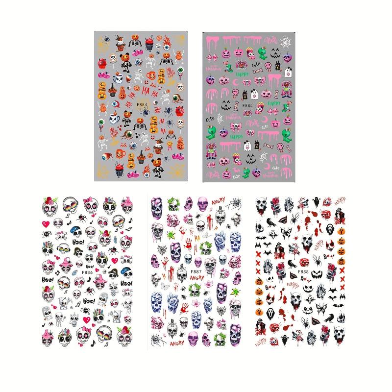 5pcs Halloween Nail Art Stickers Pumpkin Skull Ghost Decals DIY Nail Salons