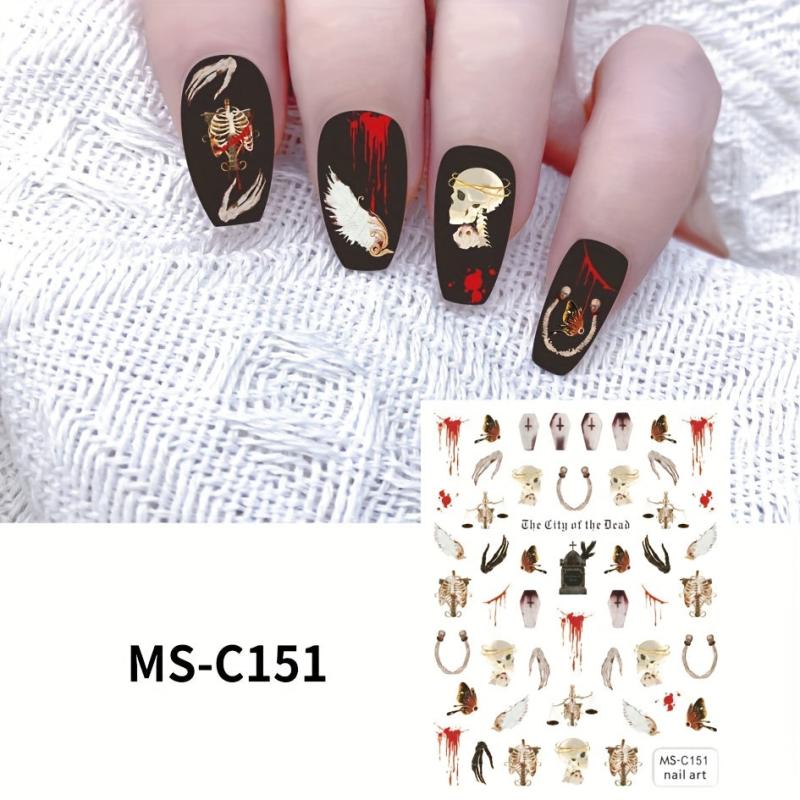 Halloween Nail Art Stickers Scary Ghost Bat Sugar Skull Self Adhesive Decoration