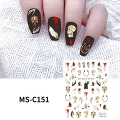 Halloween Nail Art Stickers Scary Ghost Bat Sugar Skull Self Adhesive Decoration