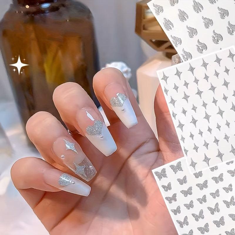 Metallic Nail Stickers Heart Bear Butterfly Stars Self Adhesive Nail Gift