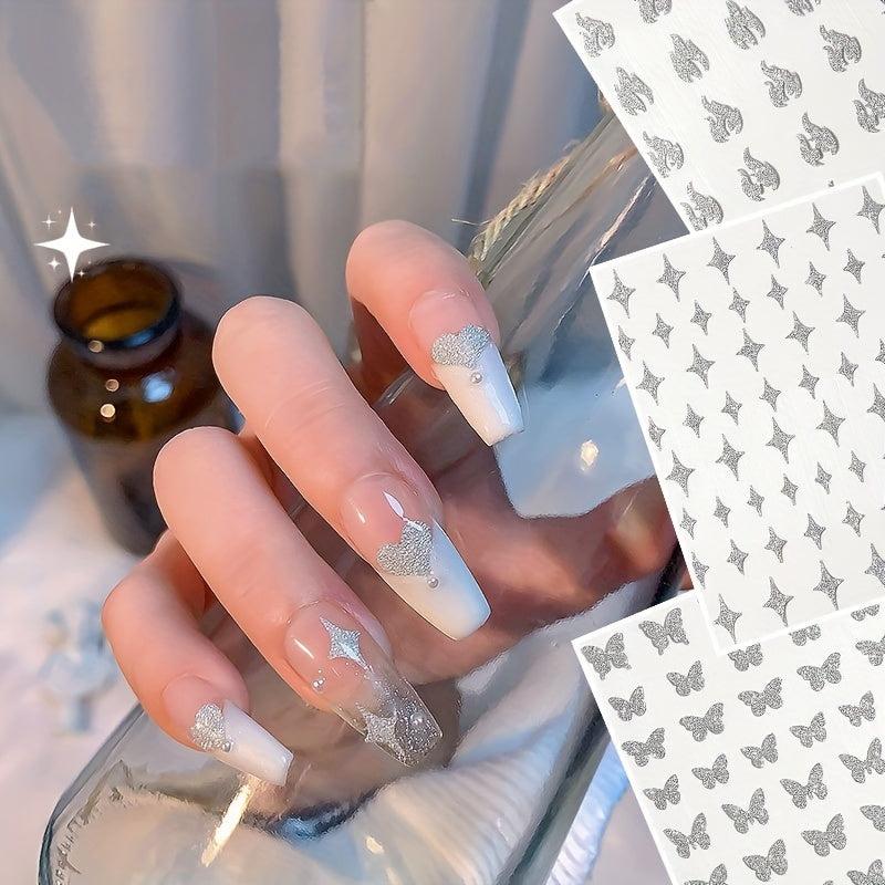 Metallic Nail Stickers Heart Bear Butterfly Stars Self Adhesive Nail Gift