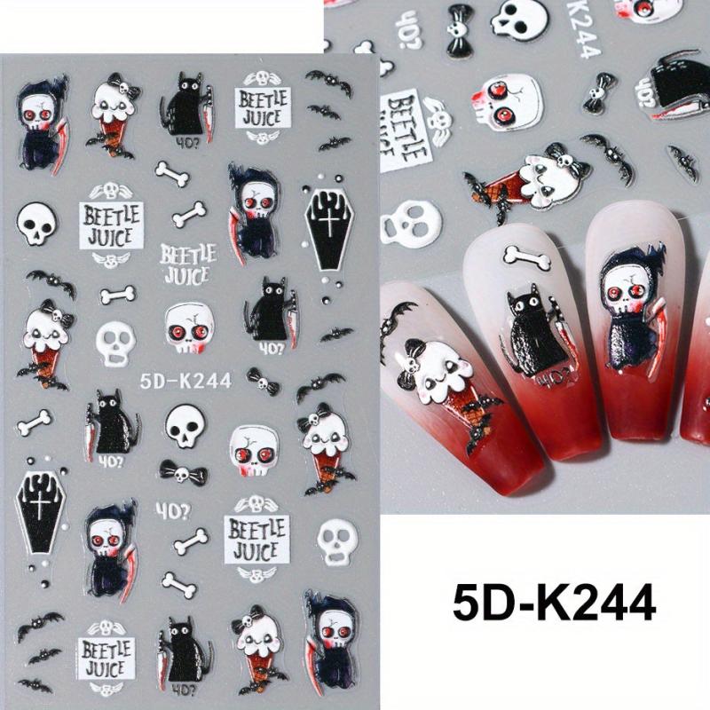 5D Embossed Halloween Nail Art Stickers Self Adhesive Nail Decals