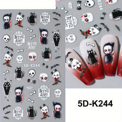 5D Embossed Halloween Nail Art Stickers Self Adhesive Nail Decals