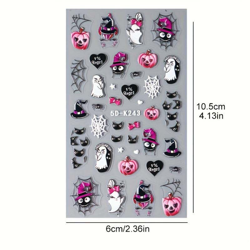 5D Embossed Halloween Nail Art Stickers Self Adhesive Nail Decals