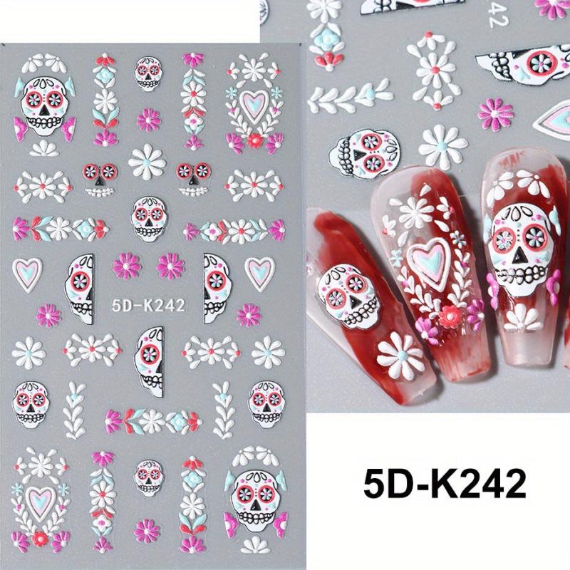 5D Embossed Halloween Nail Art Stickers Self Adhesive Nail Decals