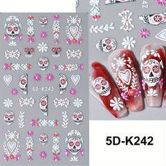 5D Embossed Halloween Nail Art Stickers Self Adhesive Nail Decals