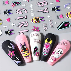 5D Embossed Halloween Nail Art Stickers Self Adhesive Nail Decals
