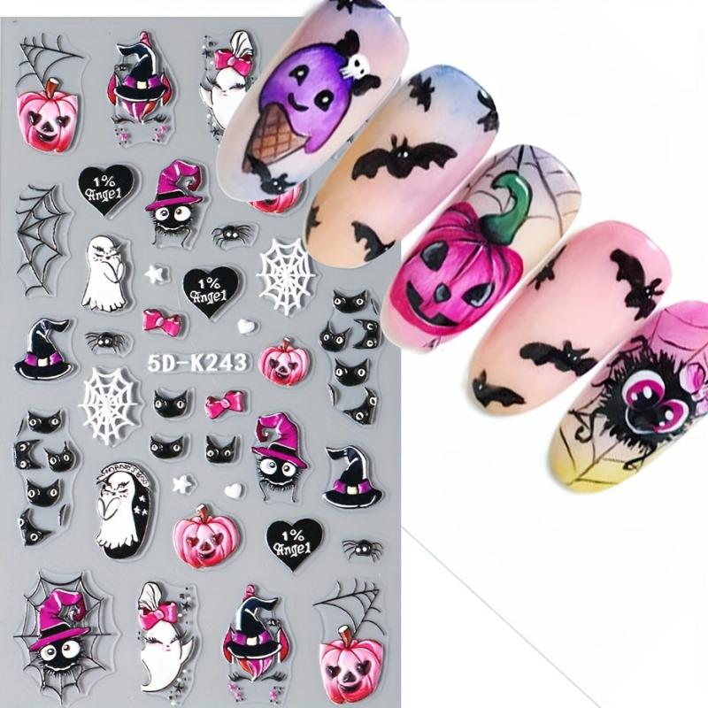 5D Embossed Halloween Nail Art Stickers Self Adhesive Nail Decals
