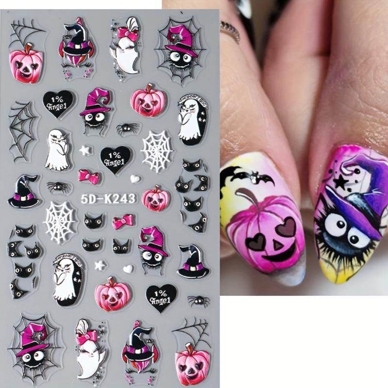 5D Embossed Halloween Nail Art Stickers Self Adhesive Nail Decals