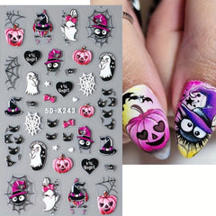 5D Embossed Halloween Nail Art Stickers Self Adhesive Nail Decals