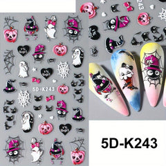5D Embossed Halloween Nail Art Stickers Self Adhesive Nail Decals