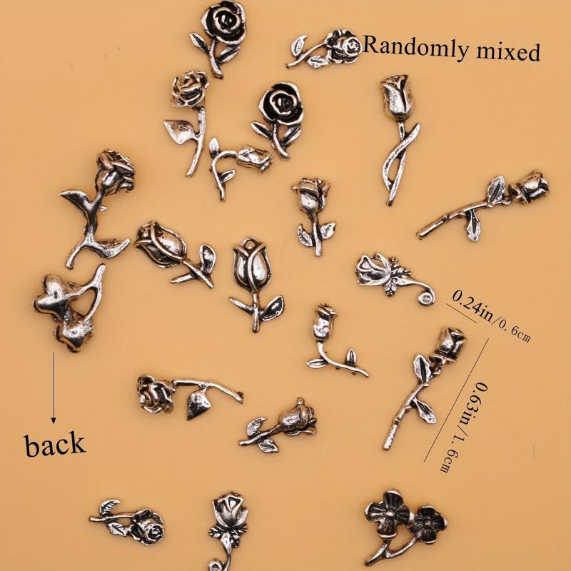 20pcs Vintage Rose Flower Nail Art Charms Punk Style Nail Art Supplies