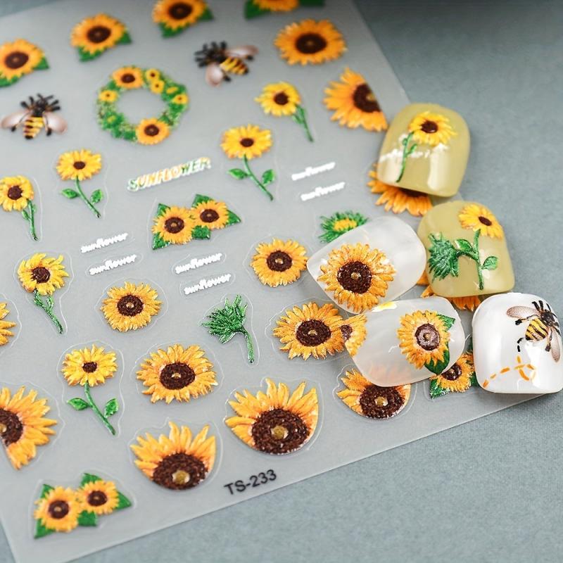 5D Sunflower Nail Stickers for Summer Nail Art