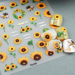 5D Sunflower Nail Stickers for Summer Nail Art