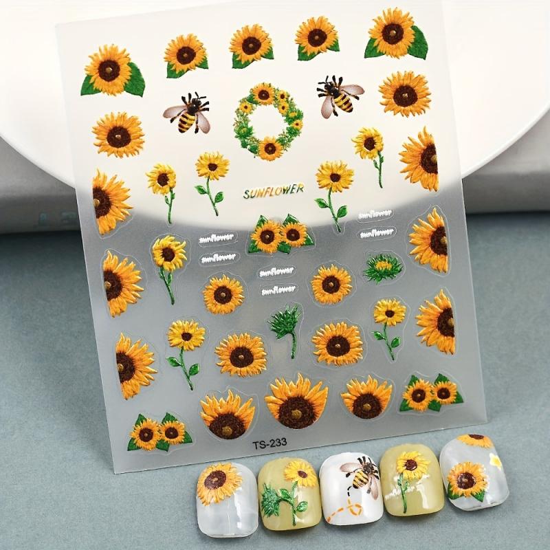 5D Sunflower Nail Stickers for Summer Nail Art