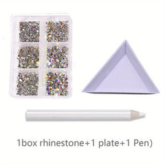 AB Crystal Rhinestone Nail Art Kit with Pen Flat Back Clear Nail Rhinestones