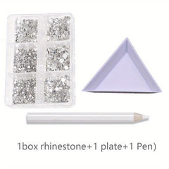 AB Crystal Rhinestone Nail Art Kit with Pen Flat Back Clear Nail Rhinestones