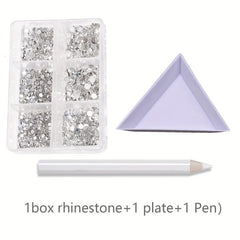 AB Crystal Rhinestone Nail Art Kit with Pen Flat Back Clear Nail Rhinestones