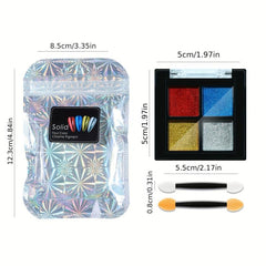 4 Colors Holographic Nail Art Solid Powder With Sponge Brushes Pigment