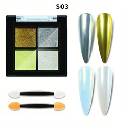 4 Colors Holographic Nail Art Solid Powder With Sponge Brushes Pigment