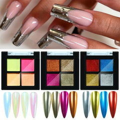 4 Colors Holographic Nail Art Solid Powder With Sponge Brushes Pigment