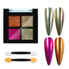 4 Colors Holographic Nail Art Solid Powder With Sponge Brushes Pigment