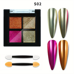 4 Colors Holographic Nail Art Solid Powder With Sponge Brushes Pigment