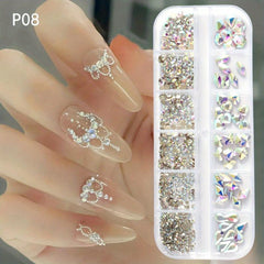 12 Grid AB Flat Back Nail Art Gemstones Kit