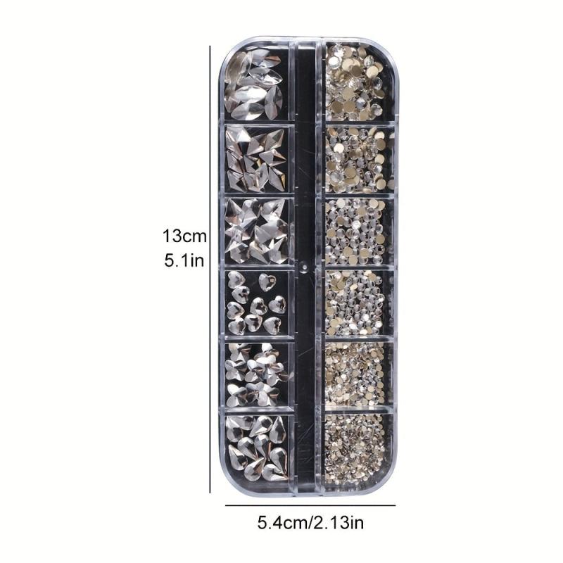12 Grid AB Flat Back Nail Art Gemstones Kit