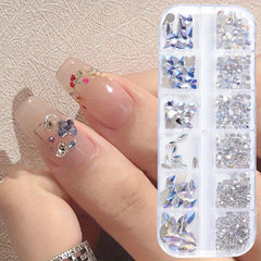 12 Grid AB Flat Back Nail Art Gemstones Kit