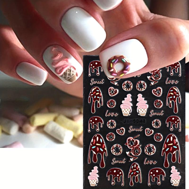 5D Ice Cream Nail Art Stickers Chocolate Donut Cake Designs