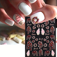 5D Ice Cream Nail Art Stickers Chocolate Donut Cake Designs