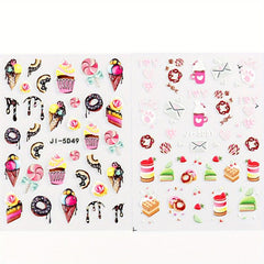 5D Ice Cream Nail Art Stickers Chocolate Donut Cake Designs