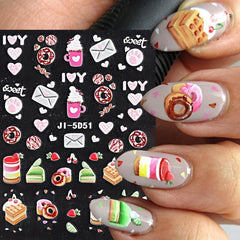 5D Ice Cream Nail Art Stickers Chocolate Donut Cake Designs