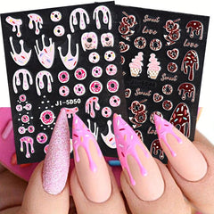 5D Ice Cream Nail Art Stickers Chocolate Donut Cake Designs