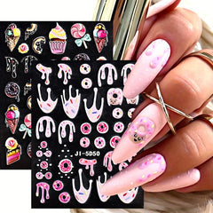 5D Ice Cream Nail Art Stickers Chocolate Donut Cake Designs