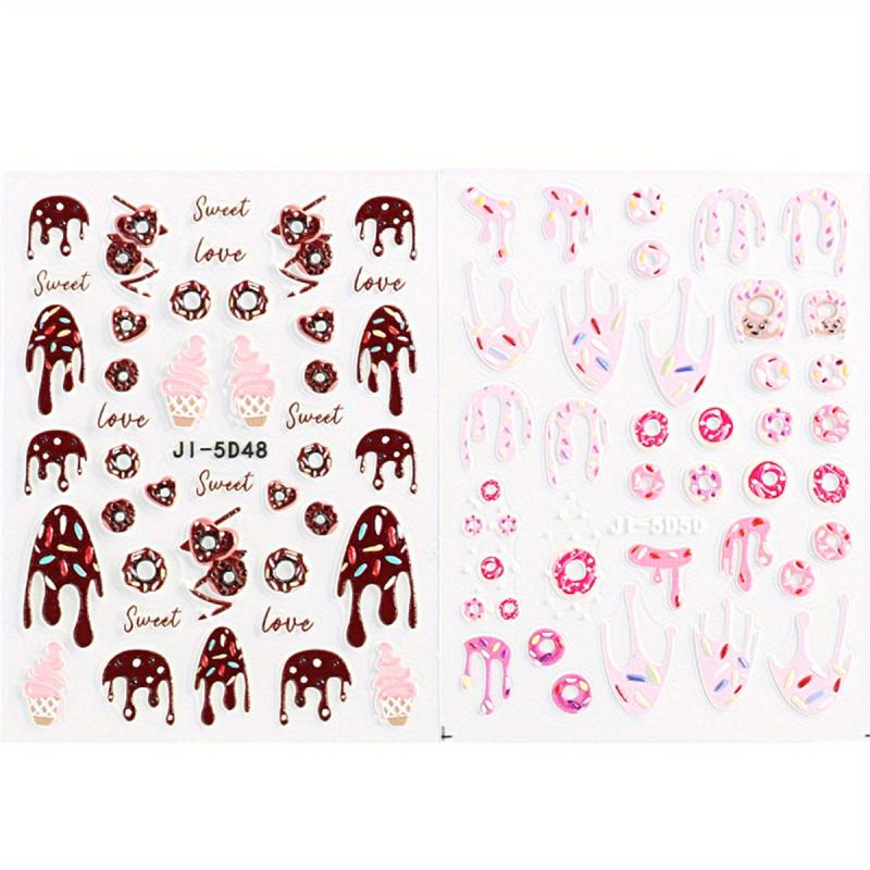 5D Ice Cream Nail Art Stickers Chocolate Donut Cake Designs