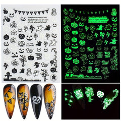 6pcs Halloween Luminous Nail Art Stickers Skull Pumpkin Spider Bat Ghost