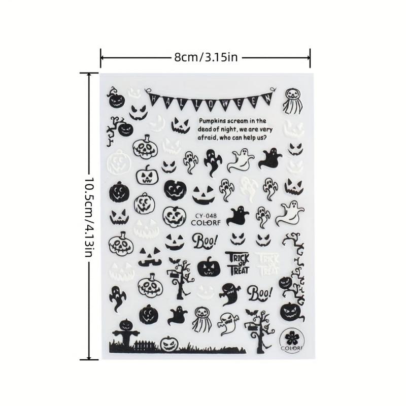 6pcs Halloween Luminous Nail Art Stickers Skull Pumpkin Spider Bat Ghost