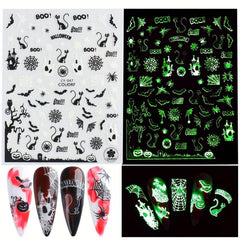 6pcs Halloween Luminous Nail Art Stickers Skull Pumpkin Spider Bat Ghost