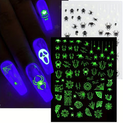 6pcs Halloween Luminous Nail Art Stickers Skull Pumpkin Spider Bat Ghost