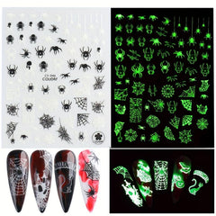 6pcs Halloween Luminous Nail Art Stickers Skull Pumpkin Spider Bat Ghost