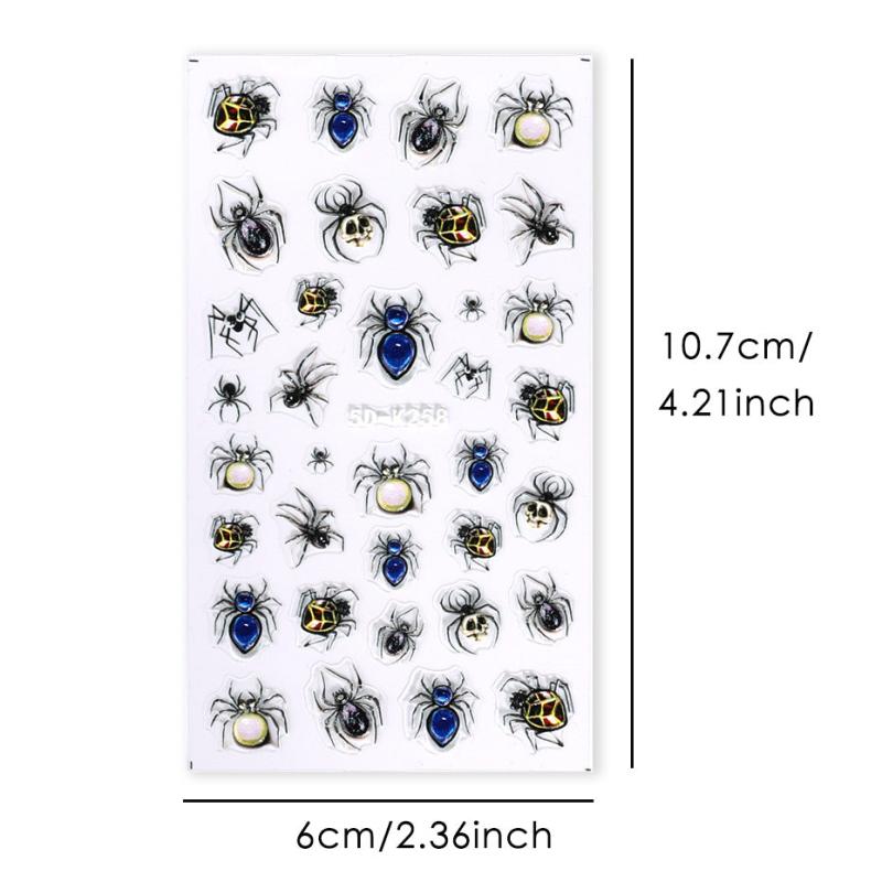 5D Embossed Halloween Nail Art Stickers Spider Eyeball Centipede Self Adhesive