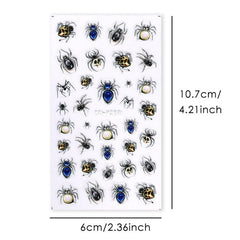 5D Embossed Halloween Nail Art Stickers Spider Eyeball Centipede Self Adhesive