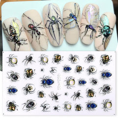 5D Embossed Halloween Nail Art Stickers Spider Eyeball Centipede Self Adhesive